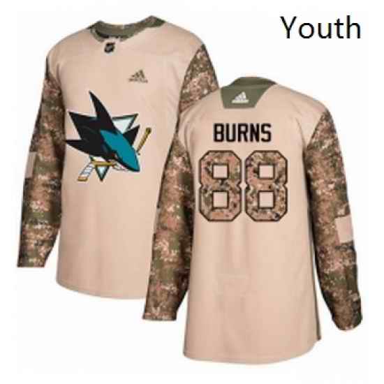 Youth Adidas San Jose Sharks 88 Brent Burns Authentic Camo Veterans Day Practice NHL Jersey
